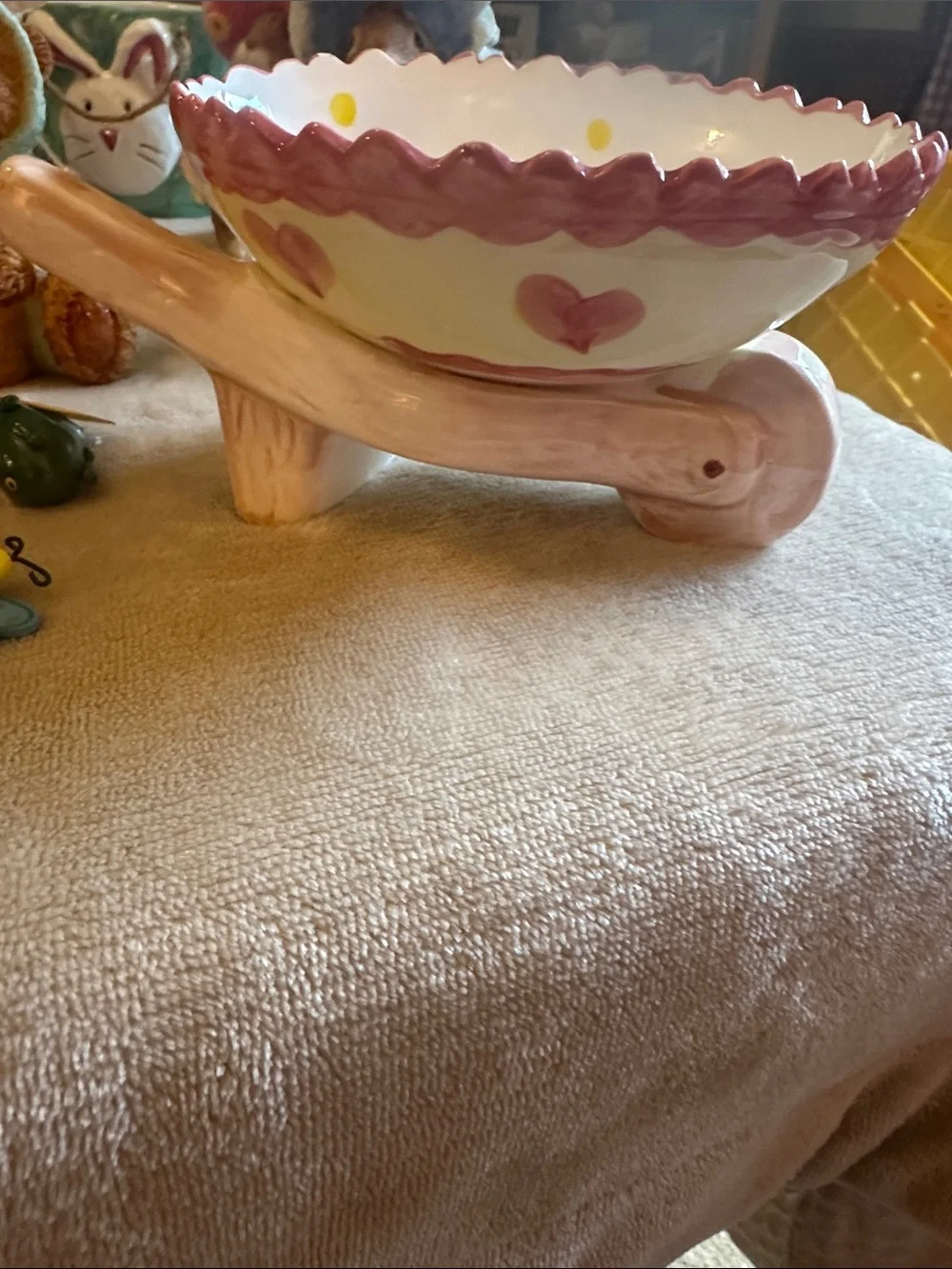 Easter Bunny Ceramic Egg Holders and Decorative Bucket - White